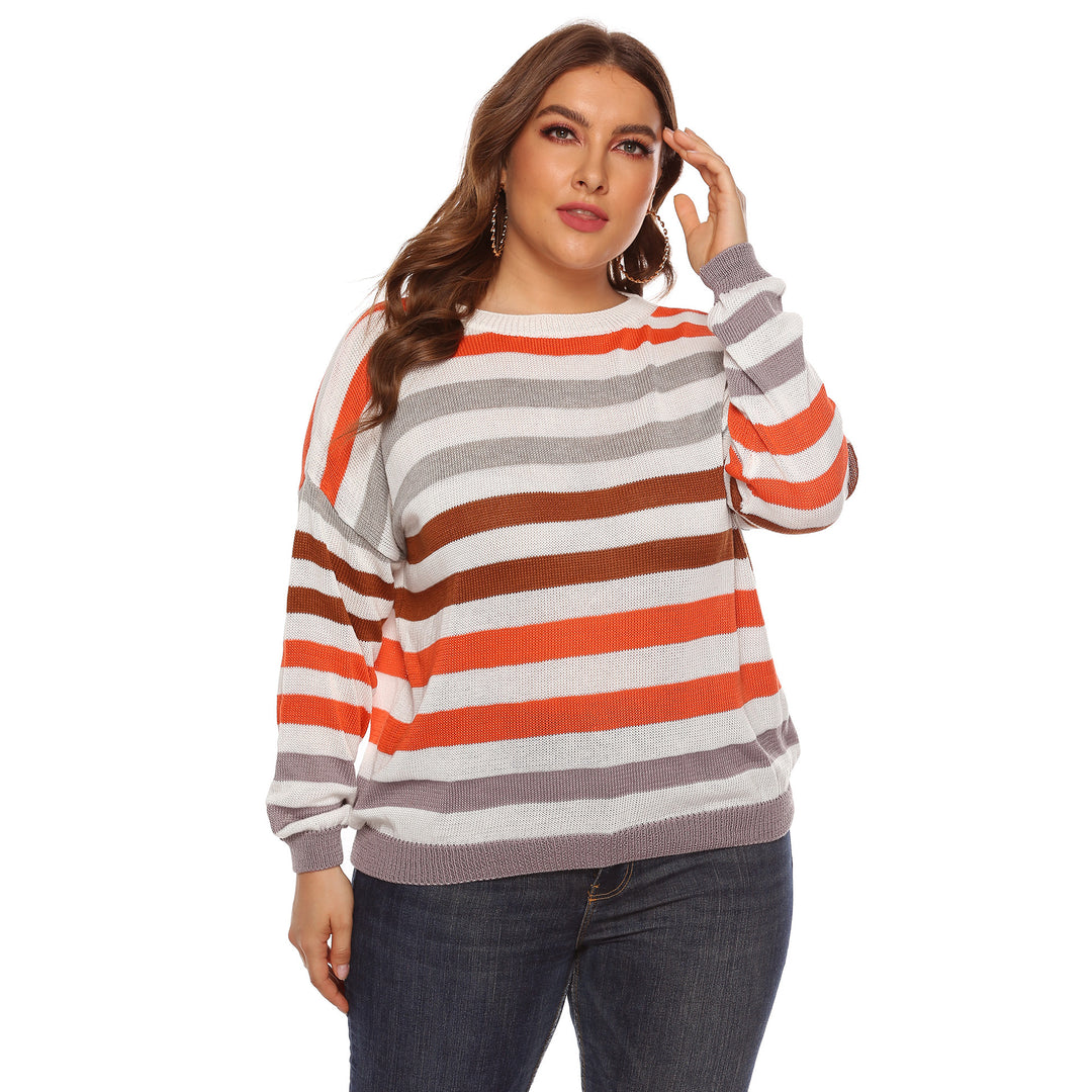 Dame hyggelig strikpullover med moderne blokstriber Stilla