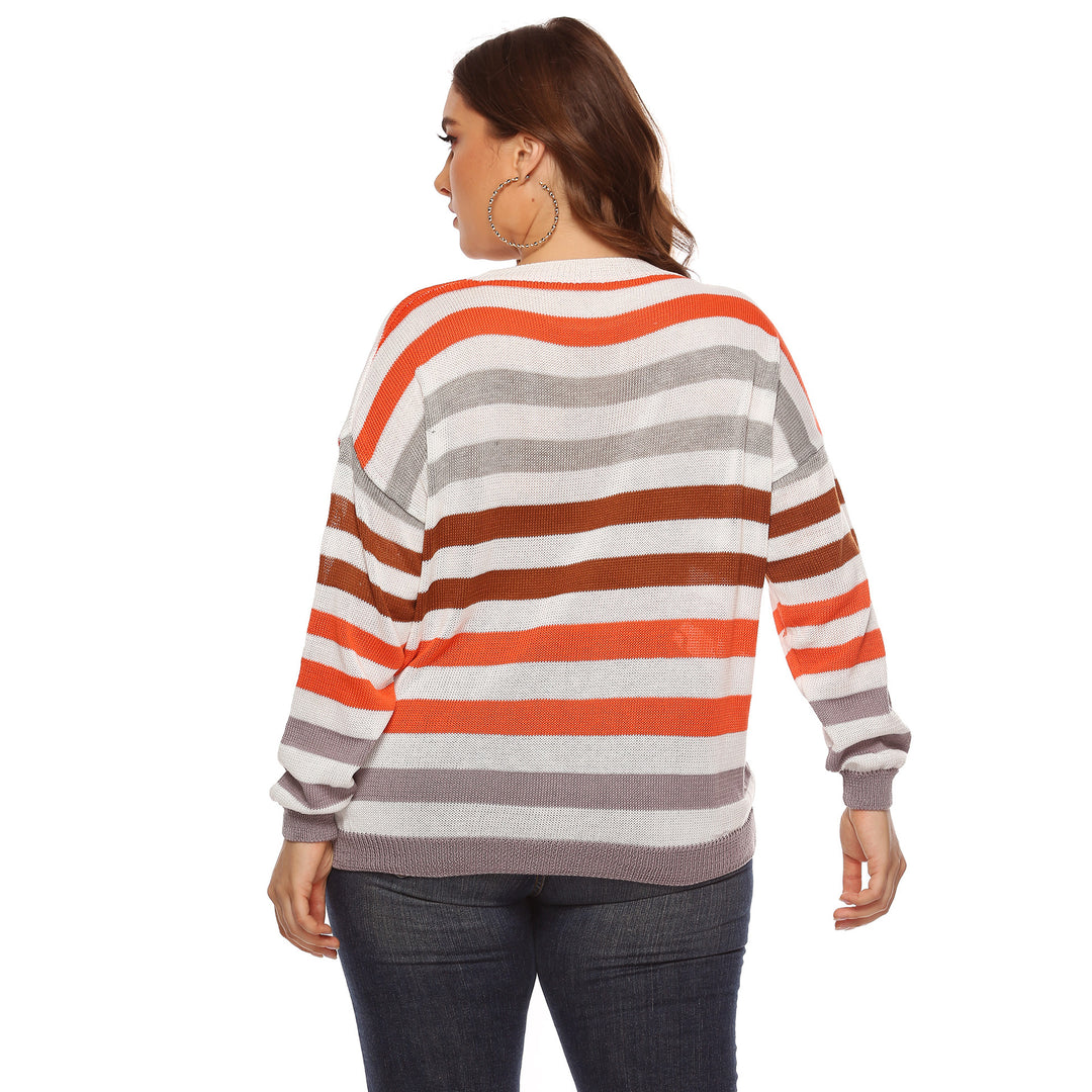 Dame hyggelig strikpullover med moderne blokstriber Stilla