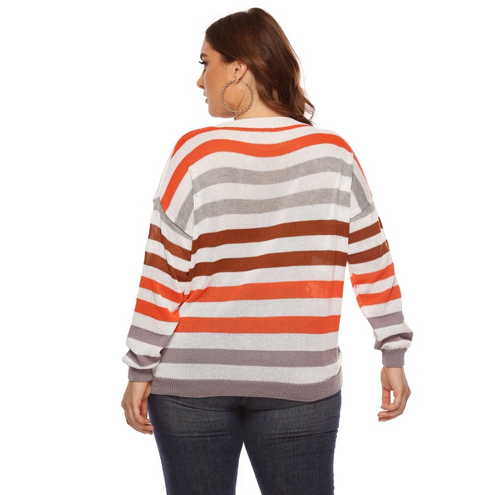Dame hyggelig strikpullover med moderne blokstriber Stilla