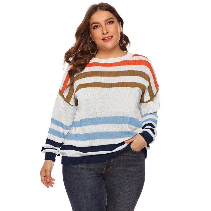 Dame hyggelig strikpullover med moderne blokstriber Stilla