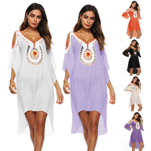 Damer Elegante Broderet Strand-Cover-Up Kjole Stilla