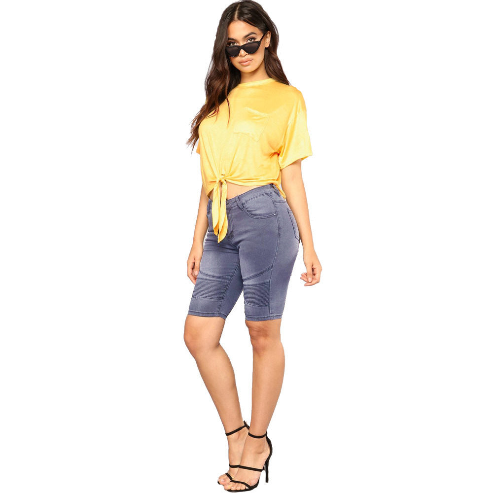 Dame trendy jeans-shorts med struktureret design og høj talje Stilla