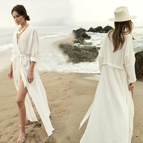 Dame luftig strandkjole med elegant bælte i let bomuldsstof Stilla