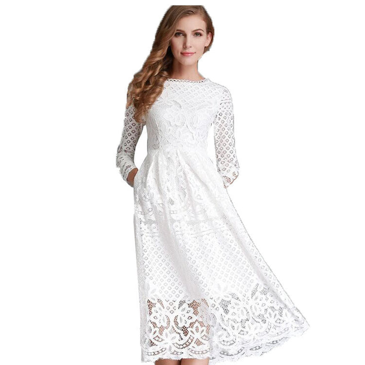 Stilla | Elegant Blonde Langærmet Slim Fit Midi Kjole