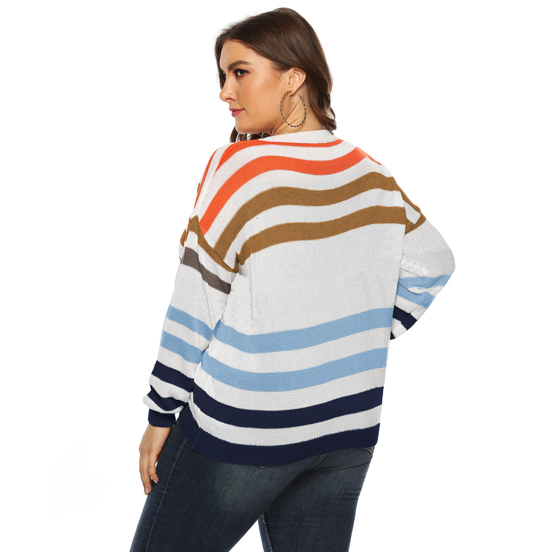 Dame hyggelig strikpullover med moderne blokstriber Stilla