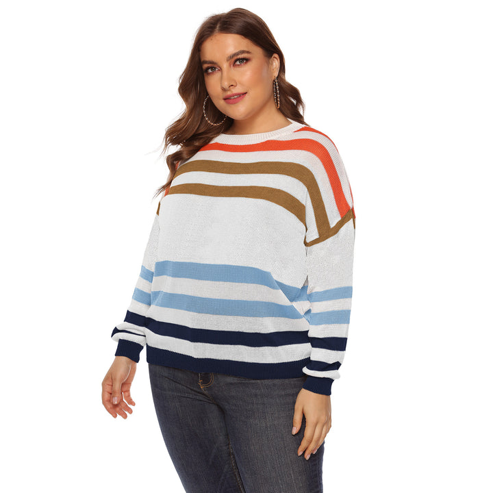 Dame hyggelig strikpullover med moderne blokstriber Stilla