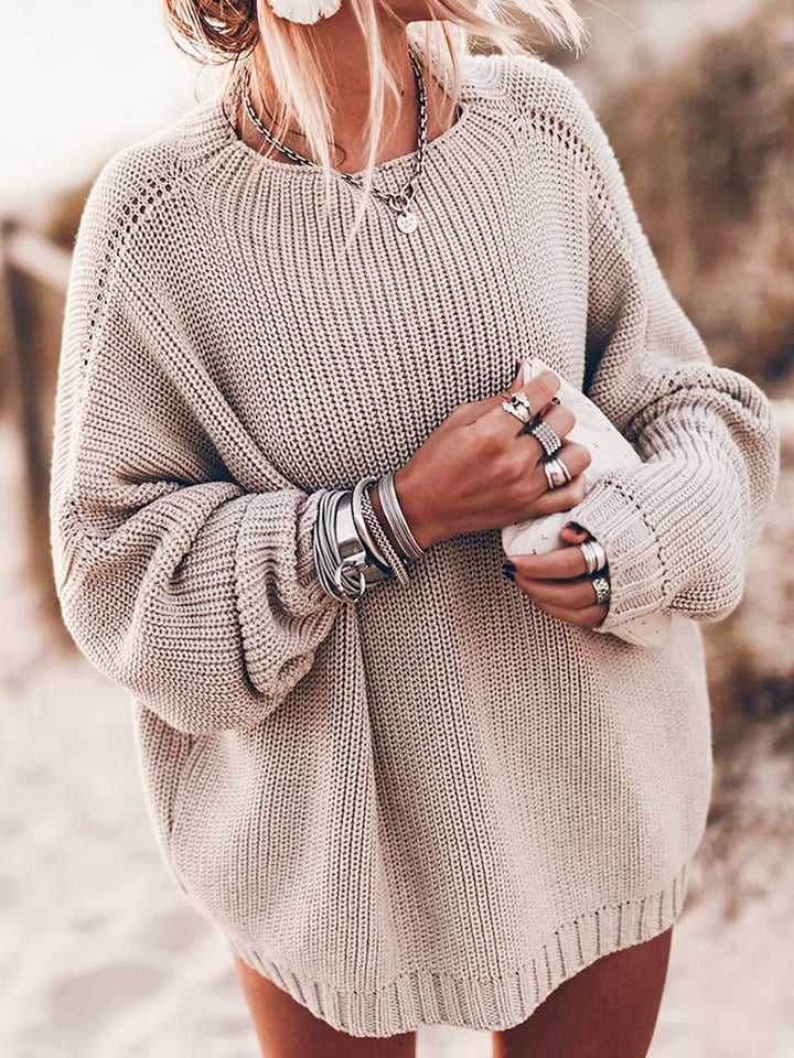 Dame Oversized Strikpullover med luftige masker og sideslidser Stilla