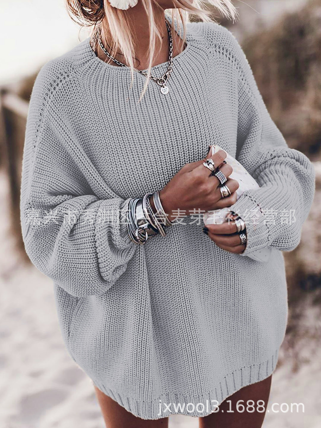 Dame Oversized Strikpullover med luftige masker og sideslidser Stilla