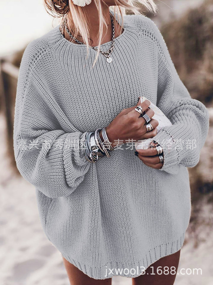 Dame Oversized Strikpullover med luftige masker og sideslidser Stilla