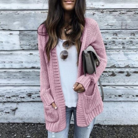 Kvinders chunky strik cardigan med dybe lommer og stilfuld snit Stilla