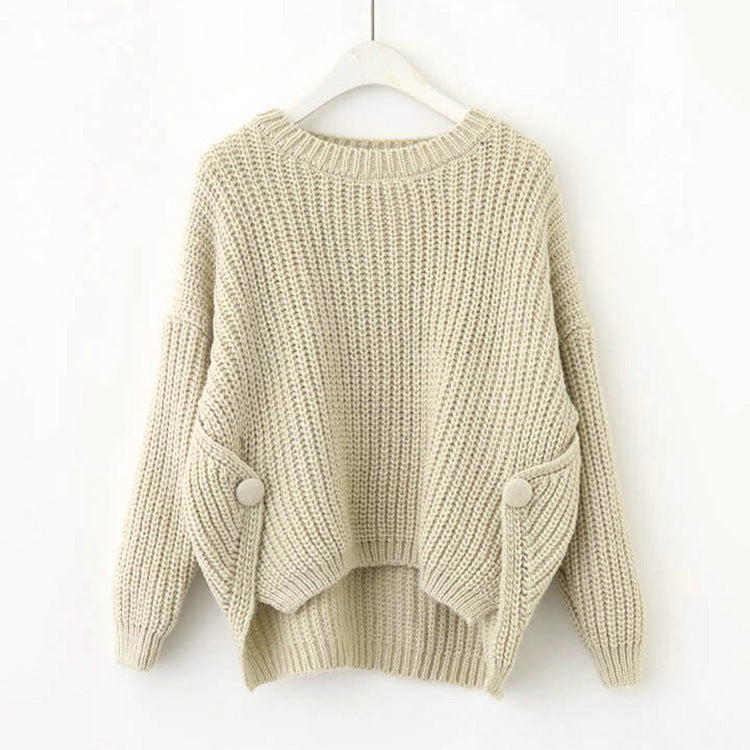 Kvinders casual strikket sweater med unikke knapdetaljer og oversized snit Stilla
