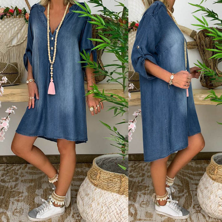 Femme Afslappet Denim Tunika Kjole Stilla