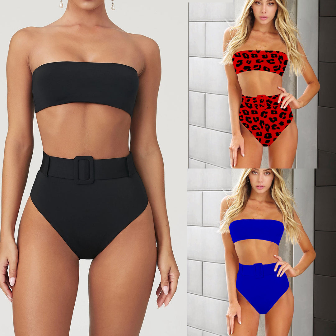 Dame højhæftet bikini med glitrende leopardmønster Stilla