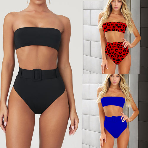 Dame højhæftet bikini med glitrende leopardmønster Stilla