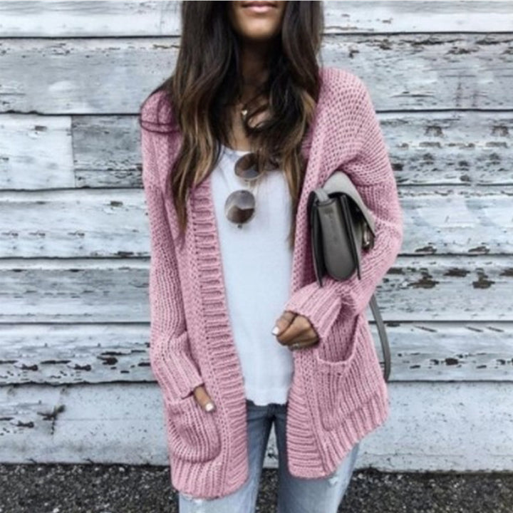 Kvinders chunky strik cardigan med dybe lommer og stilfuld snit Stilla