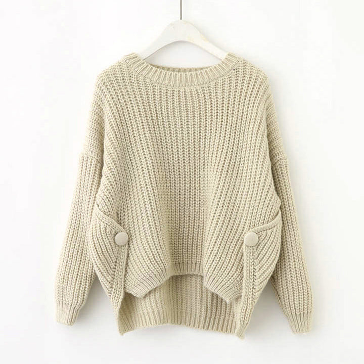 Kvinders casual strikket sweater med unikke knapdetaljer og oversized snit Stilla