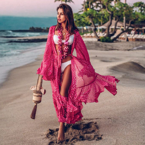 Dame Strandkimono med let, luftig stof og fine prikker Stilla