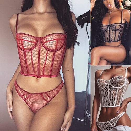Dame net-bustier med corsage-design og forførende detaljer Skovae