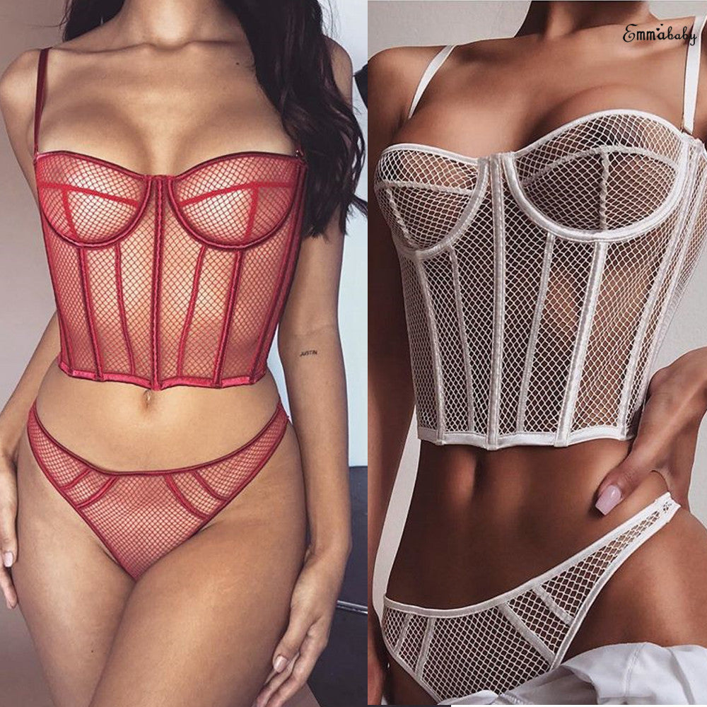 Dame net-bustier med corsage-design og forførende detaljer Skovae