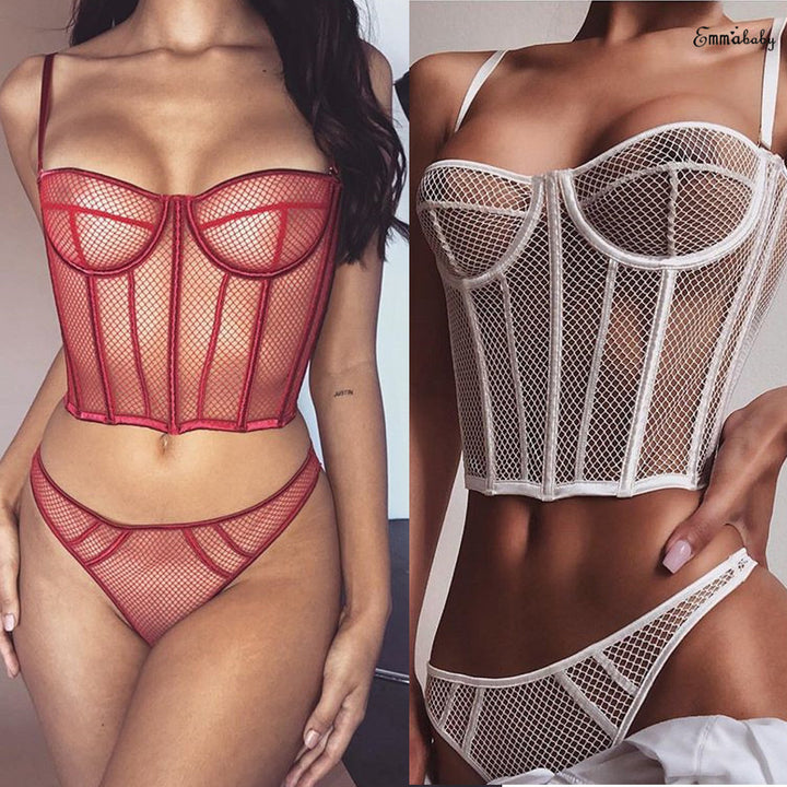 Dame net-bustier med corsage-design og forførende detaljer Skovae