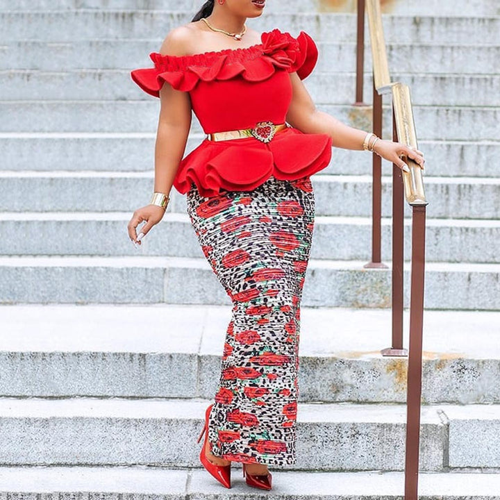 Dame Elegant Bluse med Rynker og tætsiddende Nederdel Stilla