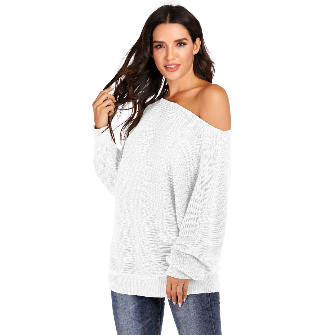 Dame Oversized Strikpullover med off-shoulder design og afslappet snit Stilla