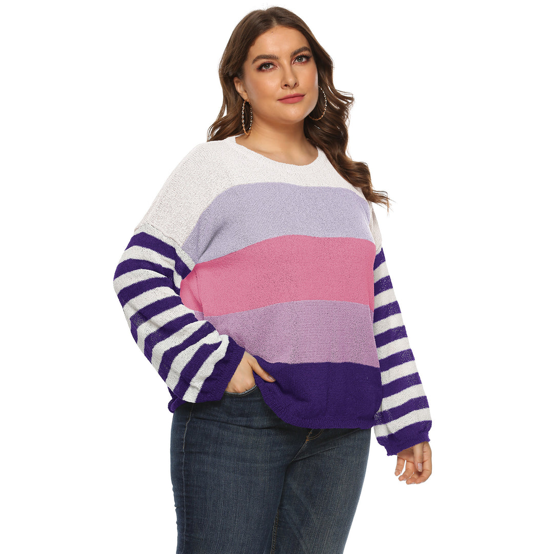 Dame afslappet sweater med farverigt stribemønster og løs pasform Stilla
