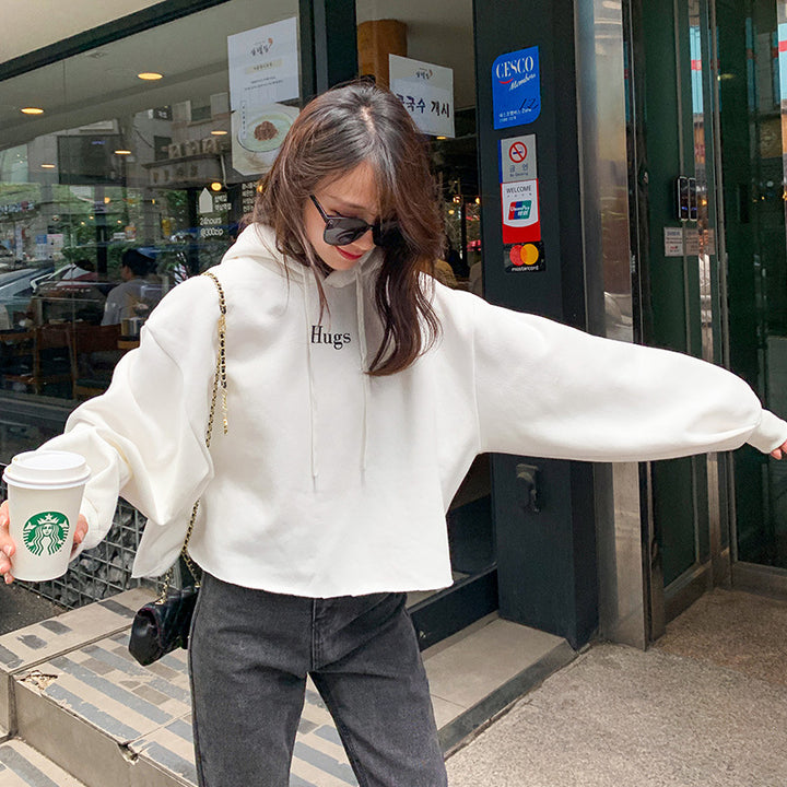 Kvinders afslappede cropped hoodie med oversized ærmer Stilla