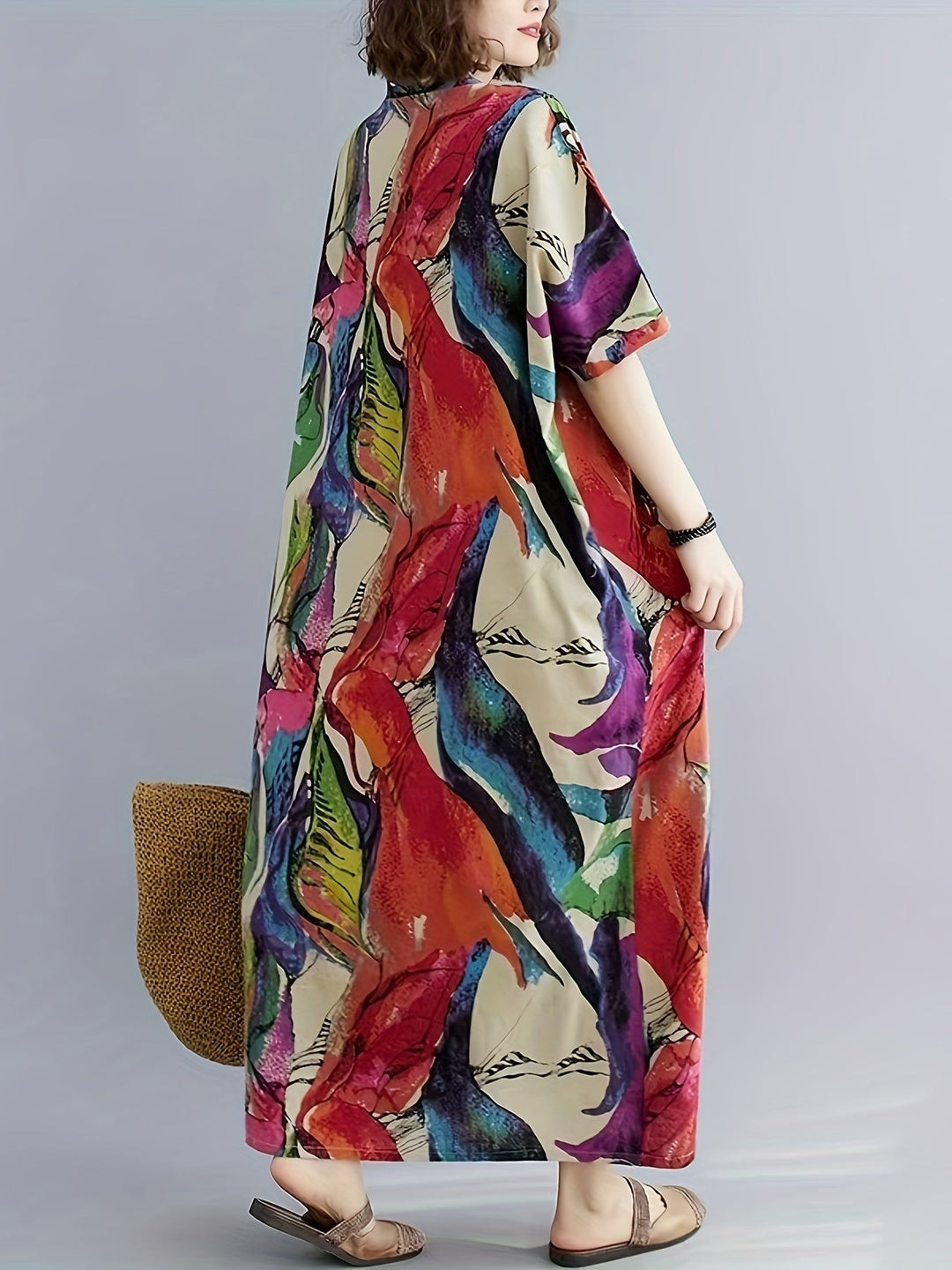 Stilla | Letende Boho Kaftan Kjole Plus Size, V-Hals, Lommer Og Perfekt Til Sommer Og Ferie