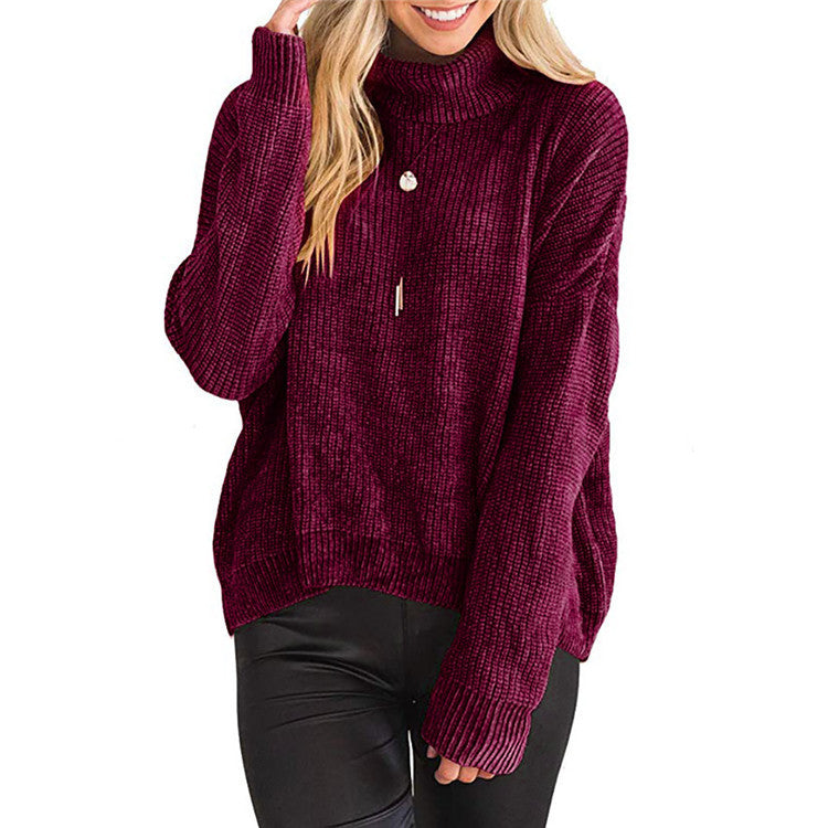 Dame groft strikpullover med kravefri design og afslappet snit Stilla
