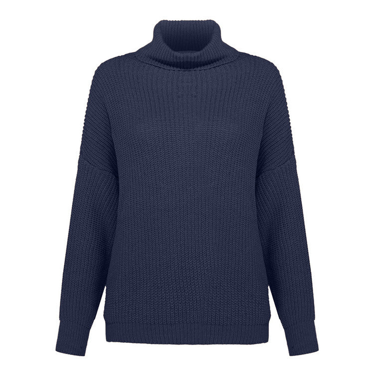 Dame groft strikpullover med kravefri design og afslappet snit Stilla
