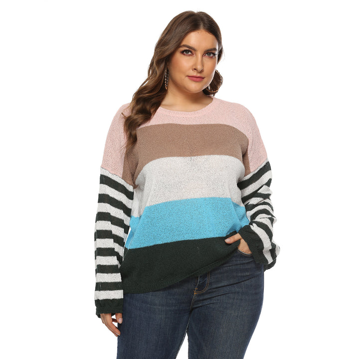 Dame afslappet sweater med farverigt stribemønster og løs pasform Stilla