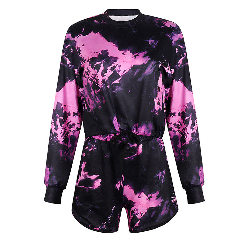 Damer afslappet sweatshirt og shorts-sæt med moderne batikdesign Stilla