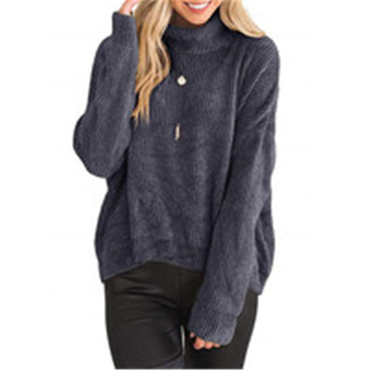 Dame groft strikpullover med kravefri design og afslappet snit Stilla