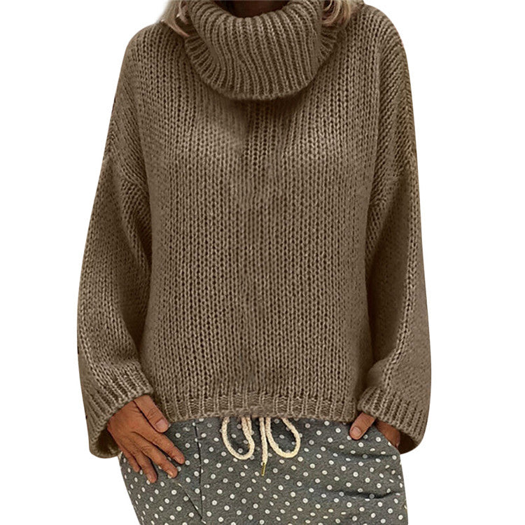 Dame grovstrik pullover med høj krave Stilla