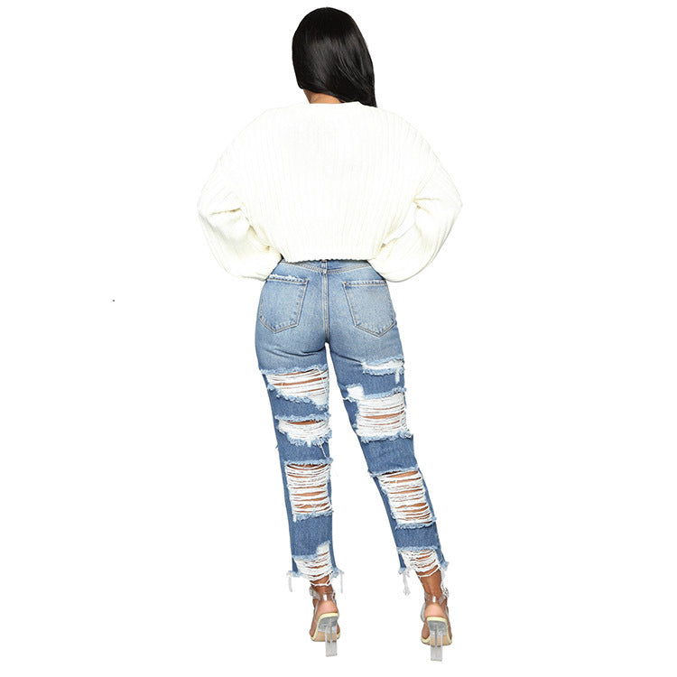 Dame mode jeans i afslappet snit med iøjnefaldende revnedetaljer og høj talje Stilla