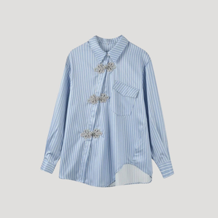 Stilla | Stribet Bluse Med Blomsterapplikering Lukninger
