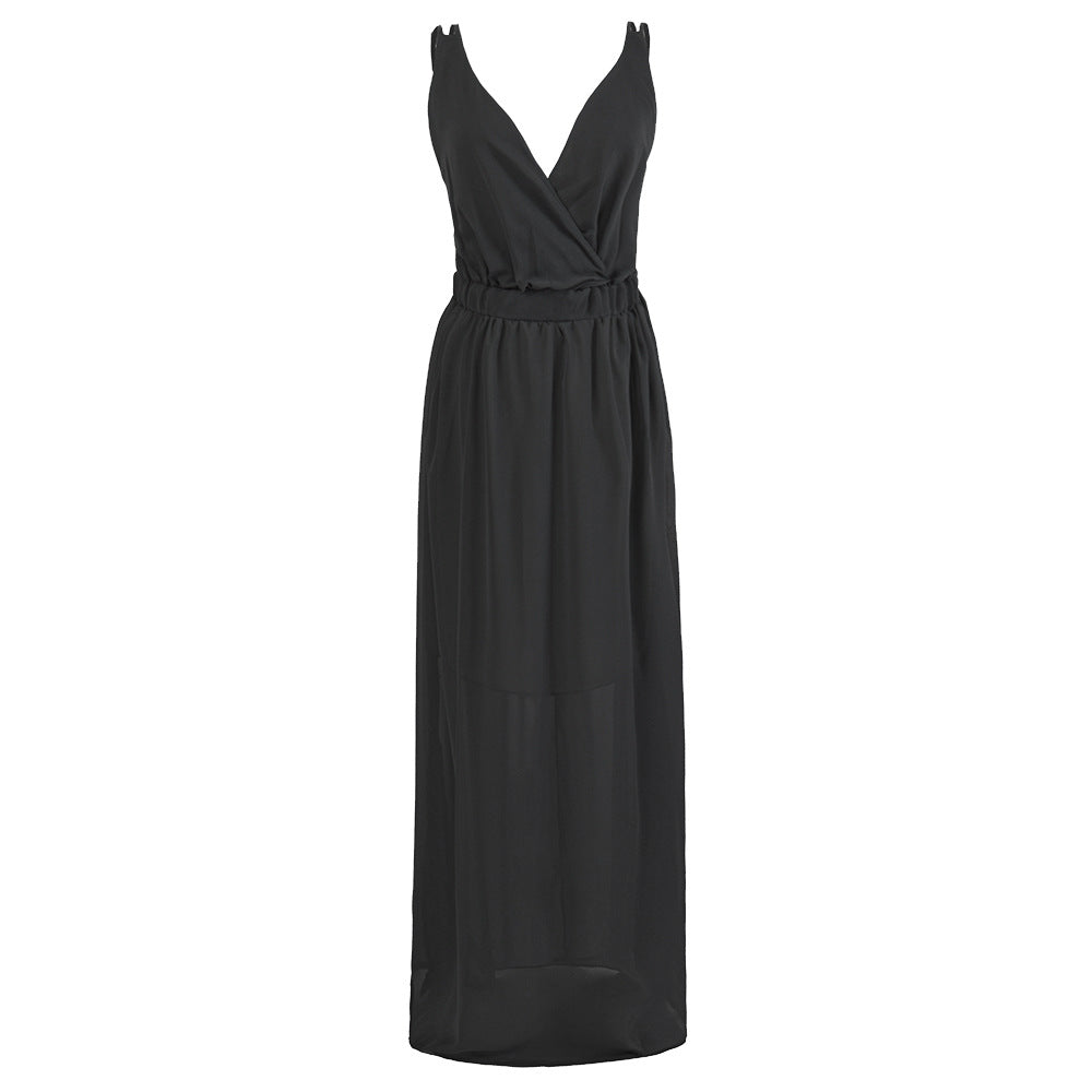 Dame maxi kjole med elegant omslag design og flatterende silhuet