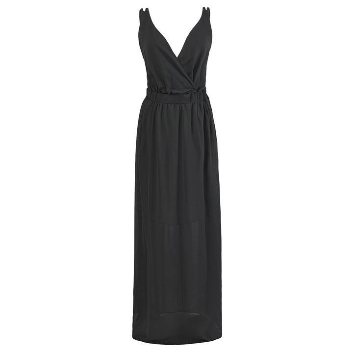 Dame maxi kjole med elegant omslag design og flatterende silhuet