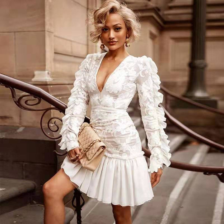 Stilla | Elegant Sexet Blonder Printet Kjole
