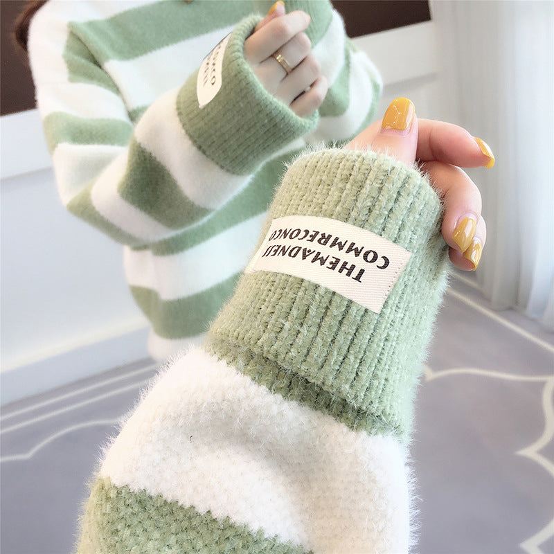 Femme Soft Stribet Strikpullover med Ribkant Stilla