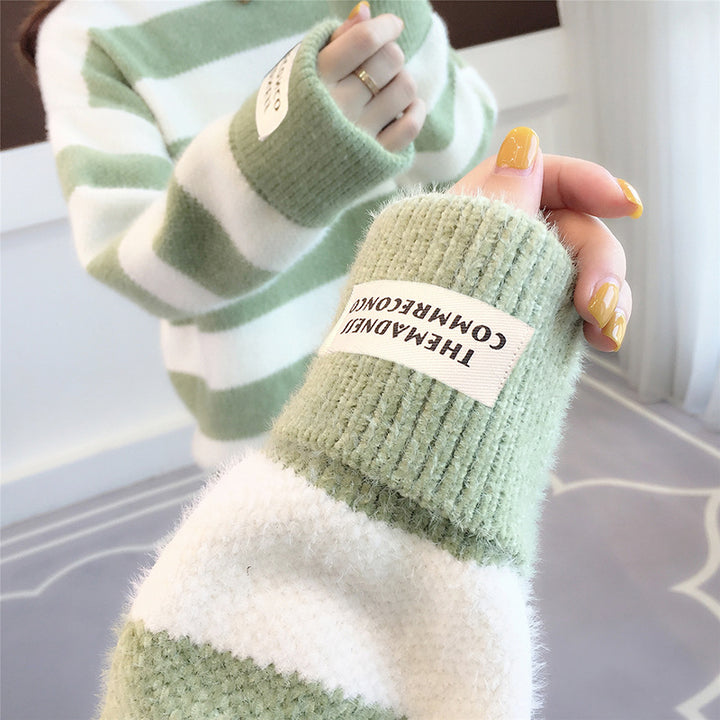 Femme Soft Stribet Strikpullover med Ribkant Stilla