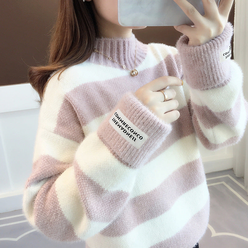 Femme Soft Stribet Strikpullover med Ribkant Stilla
