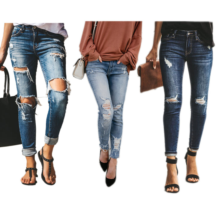 Dame Højtskårne Skinny Jeans med moderne Destroyed-detaljer Stilla