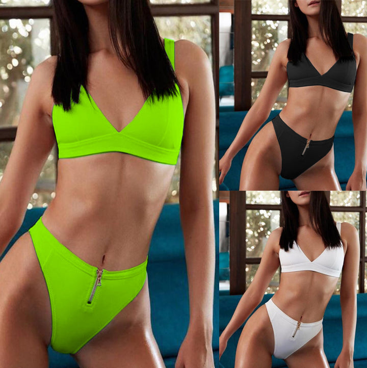 Dame Højskåret Bikini med moderigtigt lynlås og sporty design Stilla