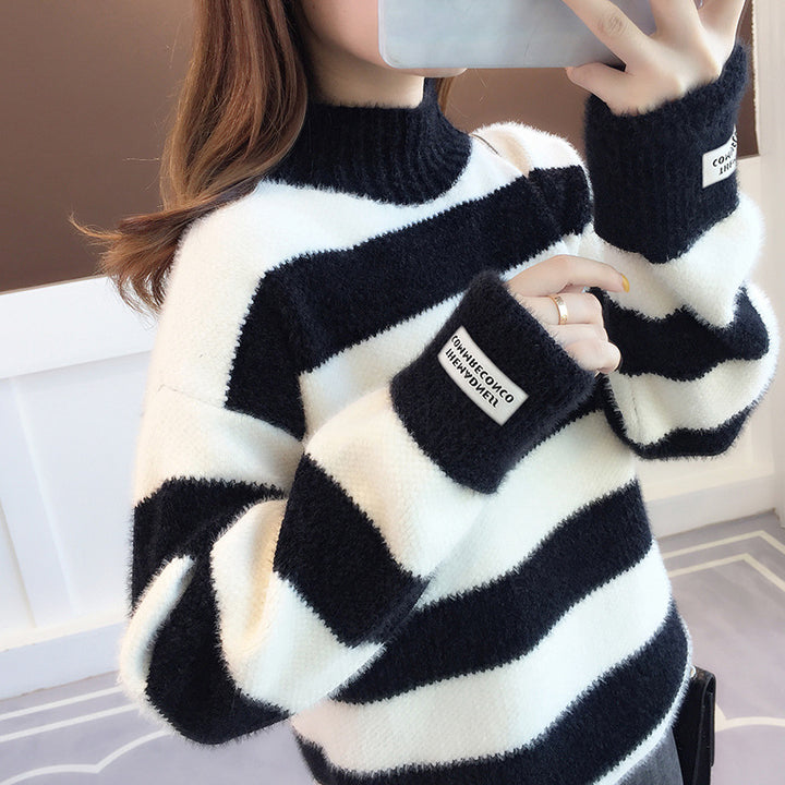 Femme Soft Stribet Strikpullover med Ribkant Stilla