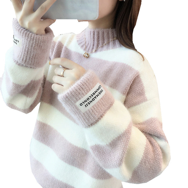 Femme Soft Stribet Strikpullover med Ribkant Stilla
