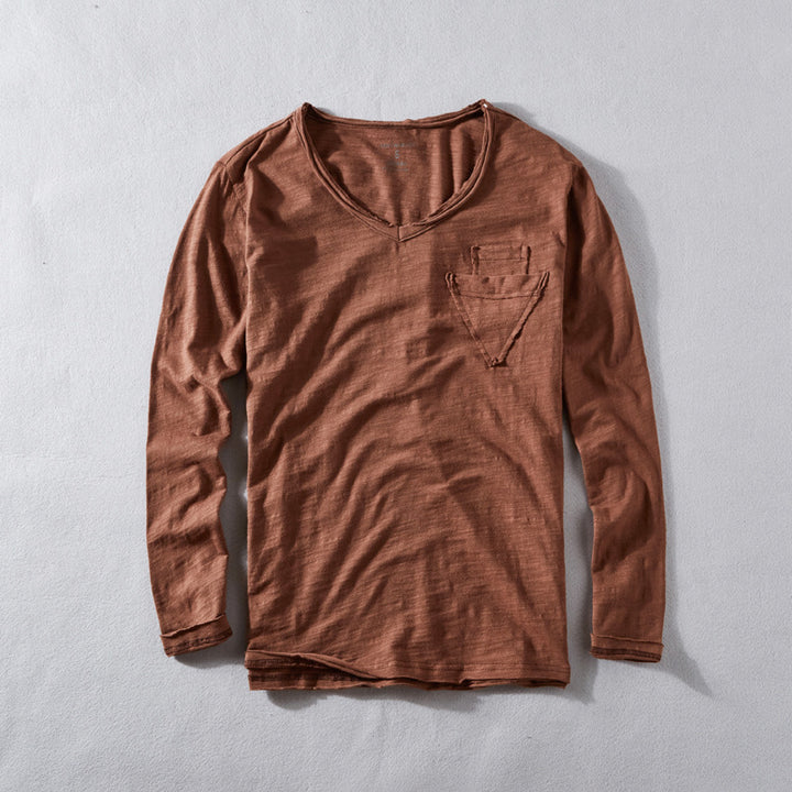 Dame langærmet V-hals T-shirt med høj kvalitet materialestruktur Stilla