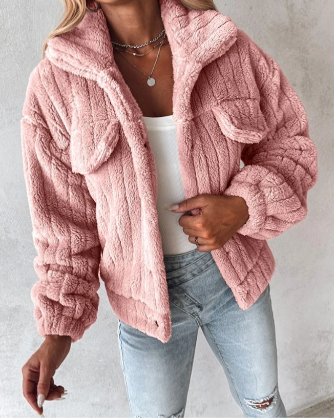 Stilla | Dame Sherpa Knap-Front Fritidsjakke