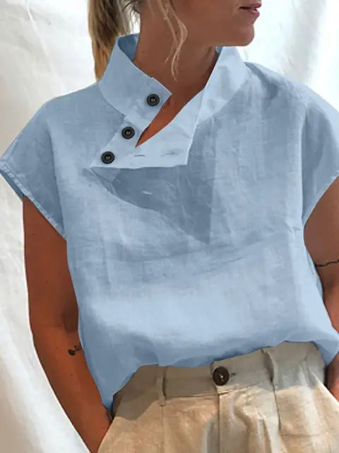 Stilla | Elegant Kortærmet Bluse Af Bomuld Og Linned